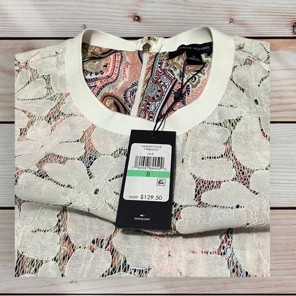 Tommy Hilfiger outter lace paisley lining raw hem gold zipper dress 8 - Picture 4 of 7